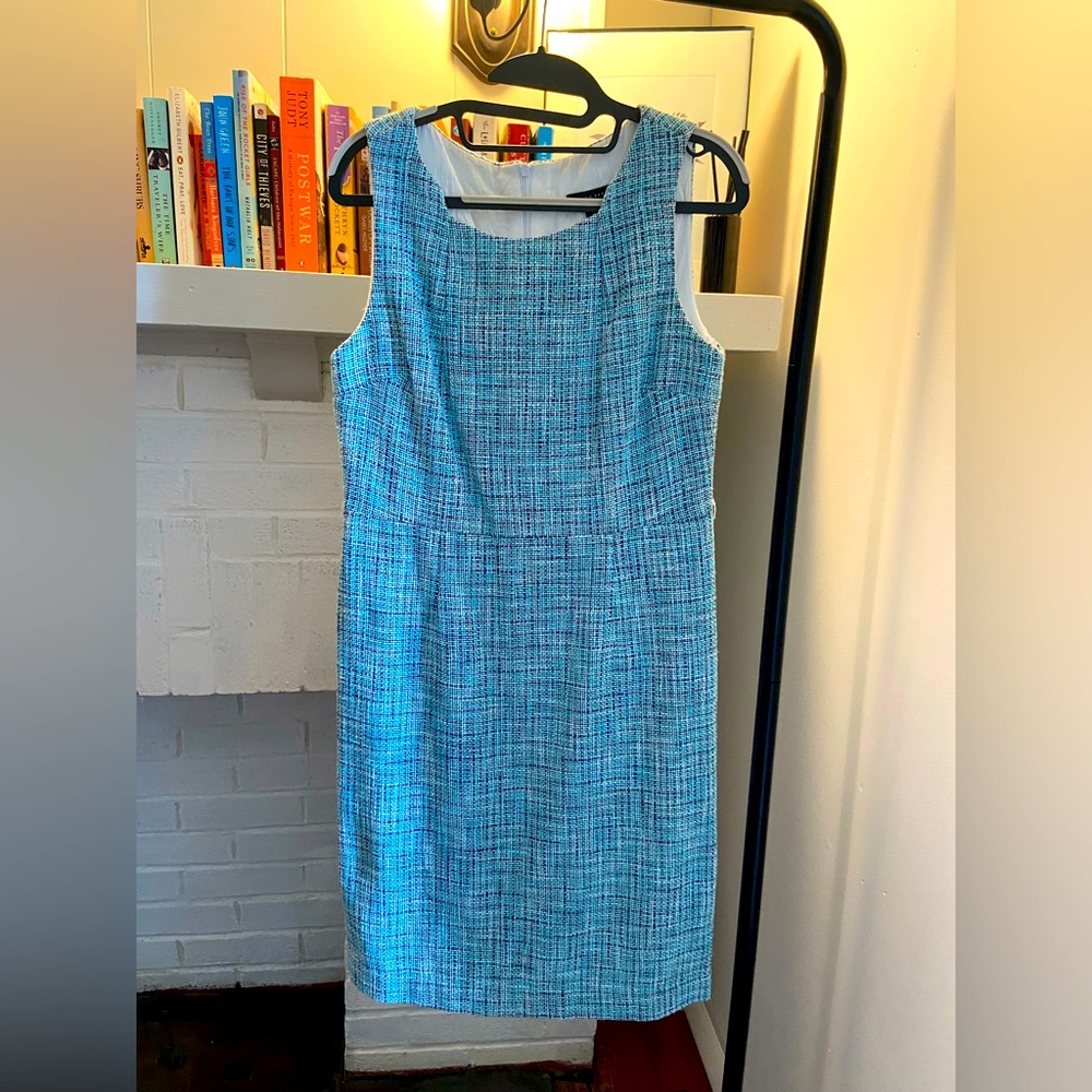Grace Elements blue tweed sheath, sleeveless dress, Size 6